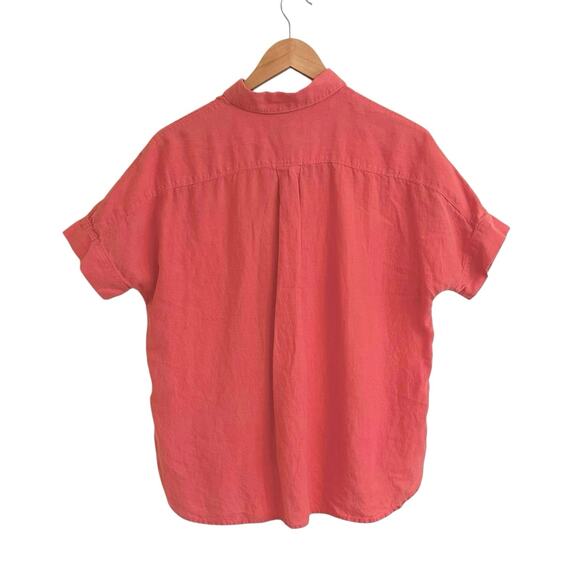 J. Crew Baird McNutt Coral Orange Relaxed Fit Shirt Top Sz 4 Linen Popover - Picture 3 of 5